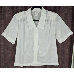 Vtg Blair Boutique Sz 8 Blouse White Short Sleeve‎ Shoulder Pads Cottage 90s